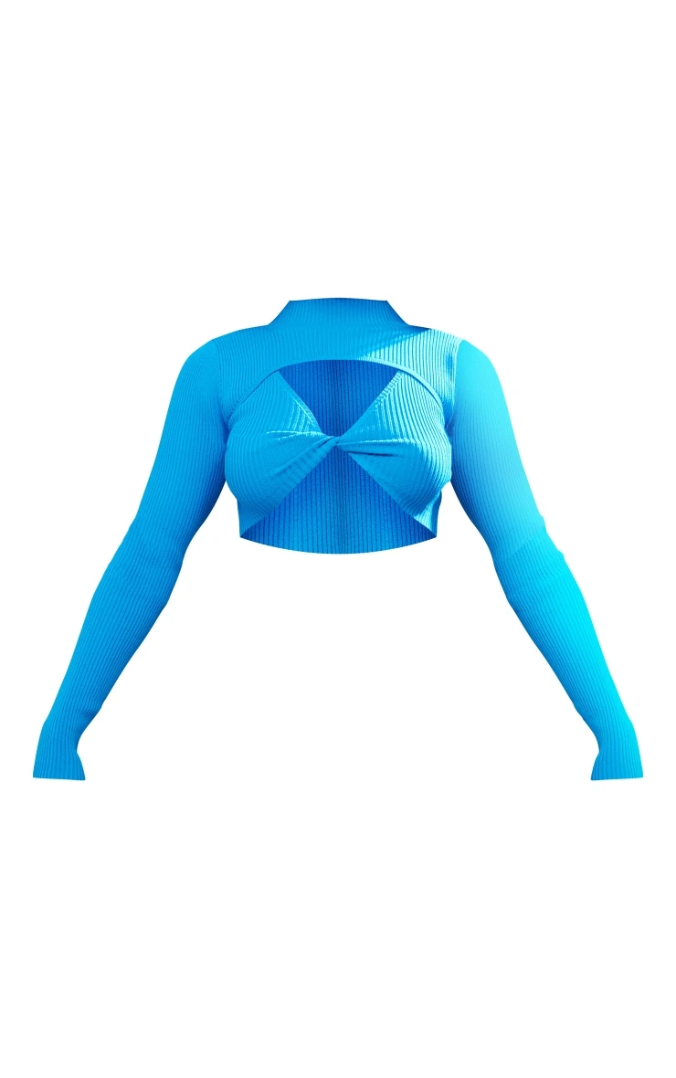 Blue Rib Knit Twist Front Top 5 Blue Rib Knit Twist Front Top - Image 5