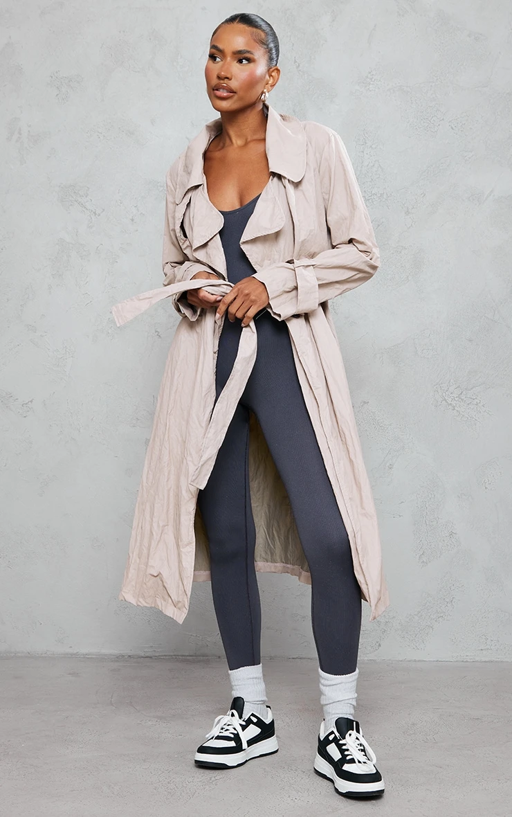 Beige Crinkled Effect Belted Trench Coat 1 Beige Crinkled Effect Belted Trench Coat