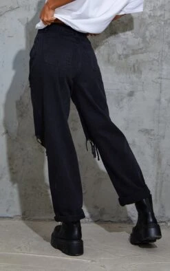 PRETTYLITTLETHING Washed Black Open Knee Ripped Turnup Boyfriend Jeans -Modern Wear Boutique 6132639ec43ab283a21b181d170fd4efa712c393 cmp3231 3