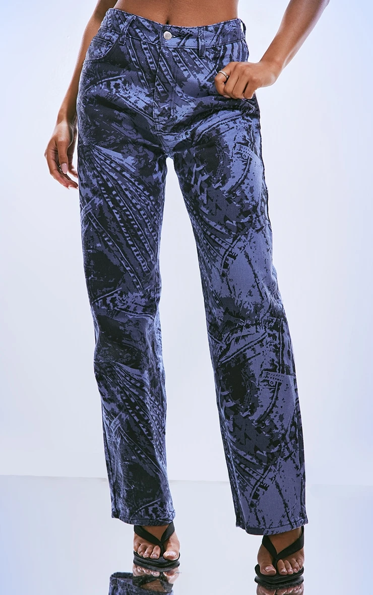 Blue Jeans Print Dipped Waistband Boyfriend Jeans 3 Blue Jeans Print Dipped Waistband Boyfriend Jeans - Image 3