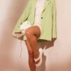 Pistachio Linen Look Oversized Drapey Button Detail Blazer