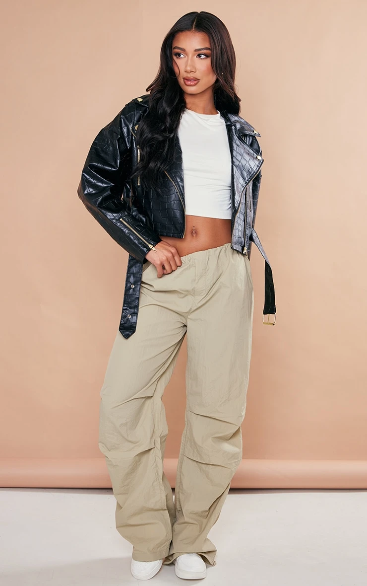 Black Croc Faux Leather Oversized Biker Jacket 3 Black Croc Faux Leather Oversized Biker Jacket - Image 3