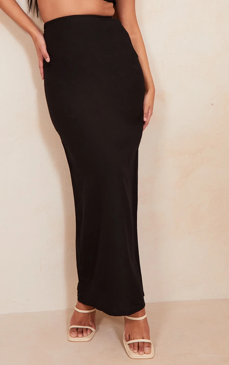 Black Brushed Woven Ruched V Front Maxi Skirt 4 Black Brushed Woven Ruched V Front Maxi Skirt - Image 4