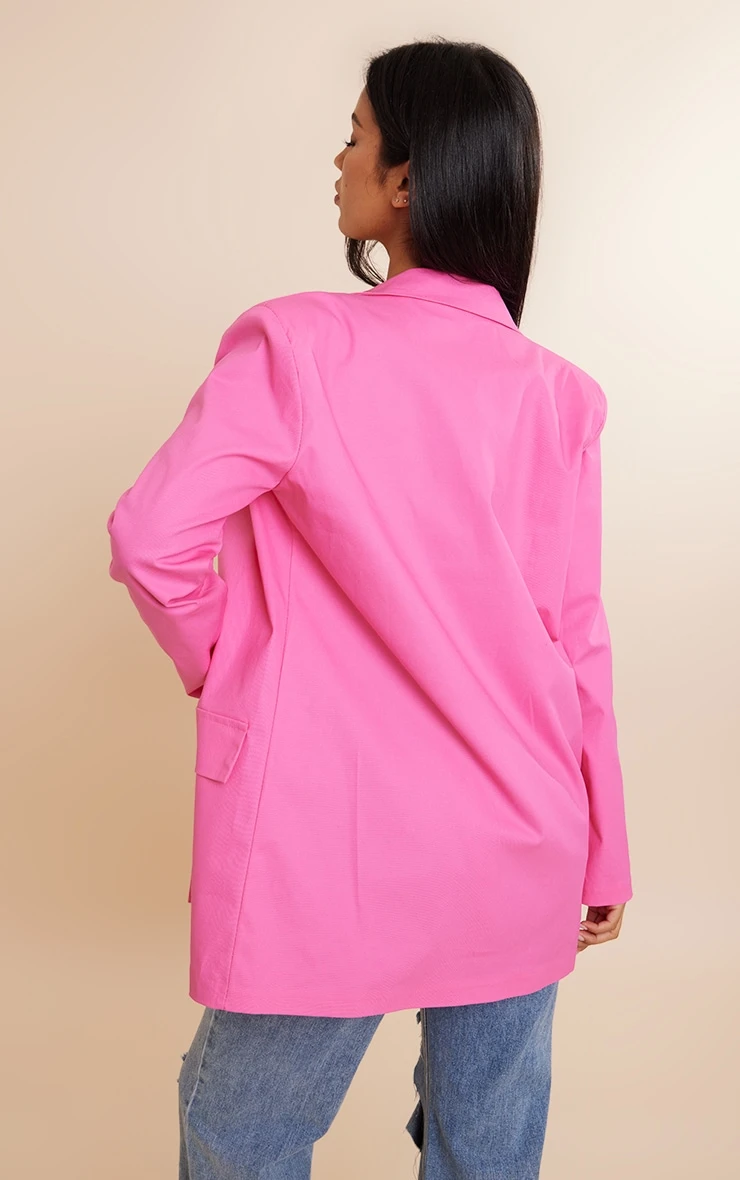 Pink Premium Cotton Double Breasted Flap Pocket Oversized Blazer 2 Pink Premium Cotton Double Breasted Flap Pocket Oversized Blazer - Image 2