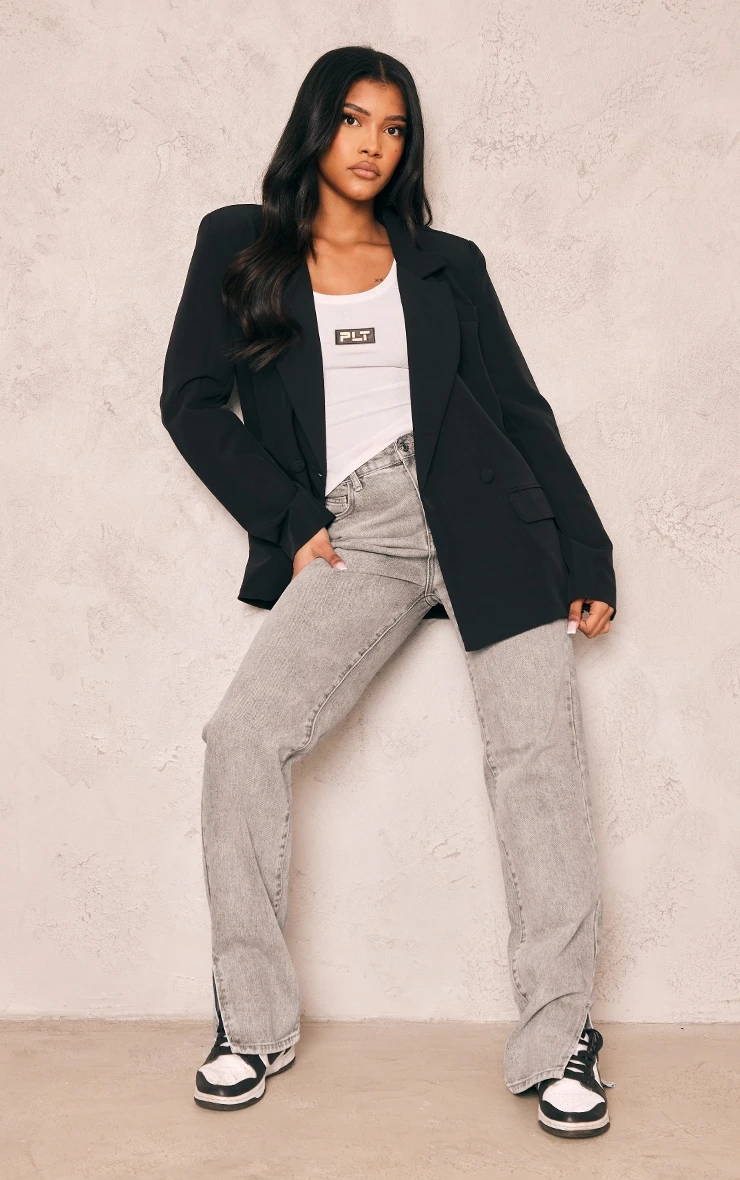 Black Double Breasted Oversized Boxy Fit Blazer 3 Black Double Breasted Oversized Boxy Fit Blazer - Image 3