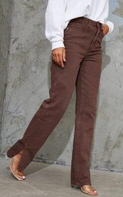 Brown Split Hem Straight Leg Jeans -Modern Wear Boutique 64b170972bfe57df711c72a91edcd20314660dc2 cmo4478 2