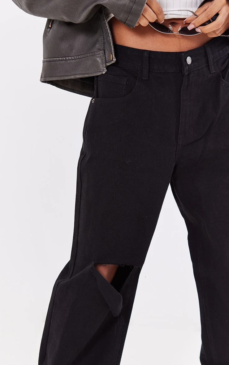 Washed Black Turn Up Hem Low Rise Ripped Baggy Boyfriend Jeans 5 Washed Black Turn Up Hem Low Rise Ripped Baggy Boyfriend Jeans - Image 5