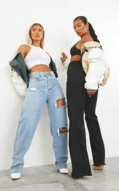 PRETTYLITTLETHING Light Blue Wash Open Knee Boyfriend Jeans