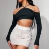 Stone Woven Turnover Waistband Low Rise Micro Mini Skirt