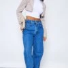 Mid Blue Wash Dipped Back Waistband Boyfriend Jeans