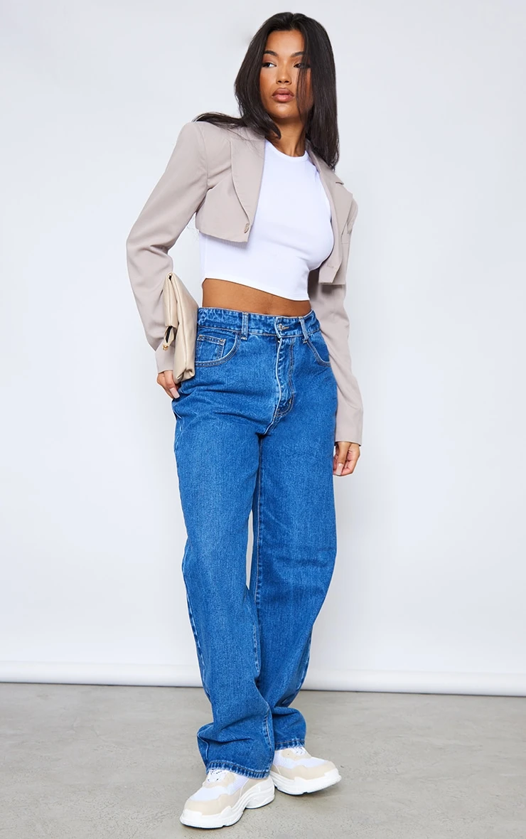 Mid Blue Wash Dipped Back Waistband Boyfriend Jeans 1 Mid Blue Wash Dipped Back Waistband Boyfriend Jeans