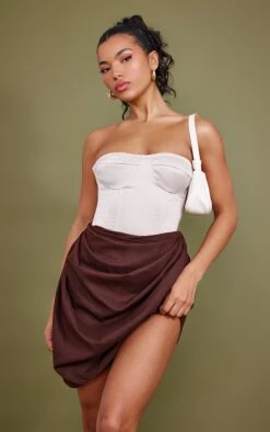 Chocolate Brown Gathered Mini Skirt