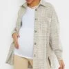 Maternity Camel Dogtooth Brushed Check Shacket