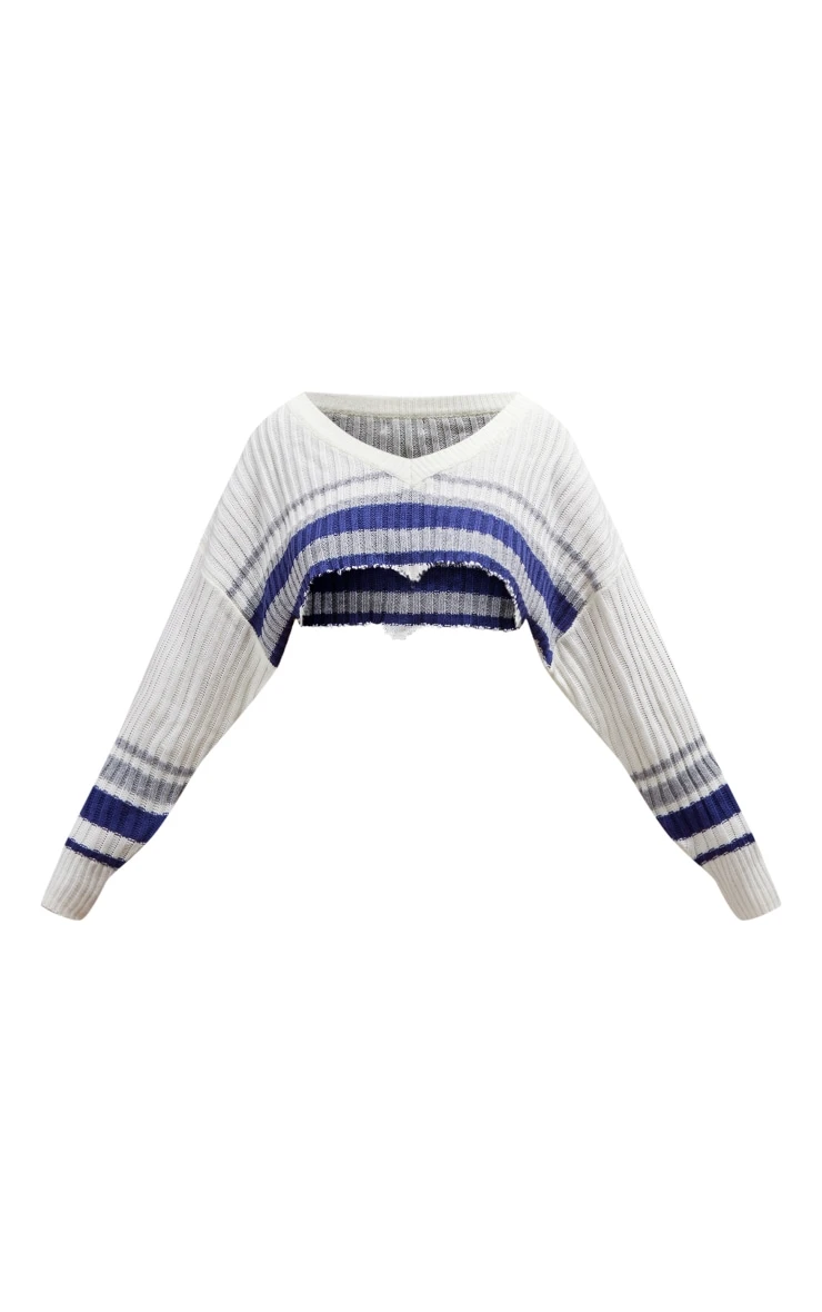 Cream Stripes Raw Edge Crop Knit Jumper 5 Cream Stripes Raw Edge Crop Knit Jumper - Image 5