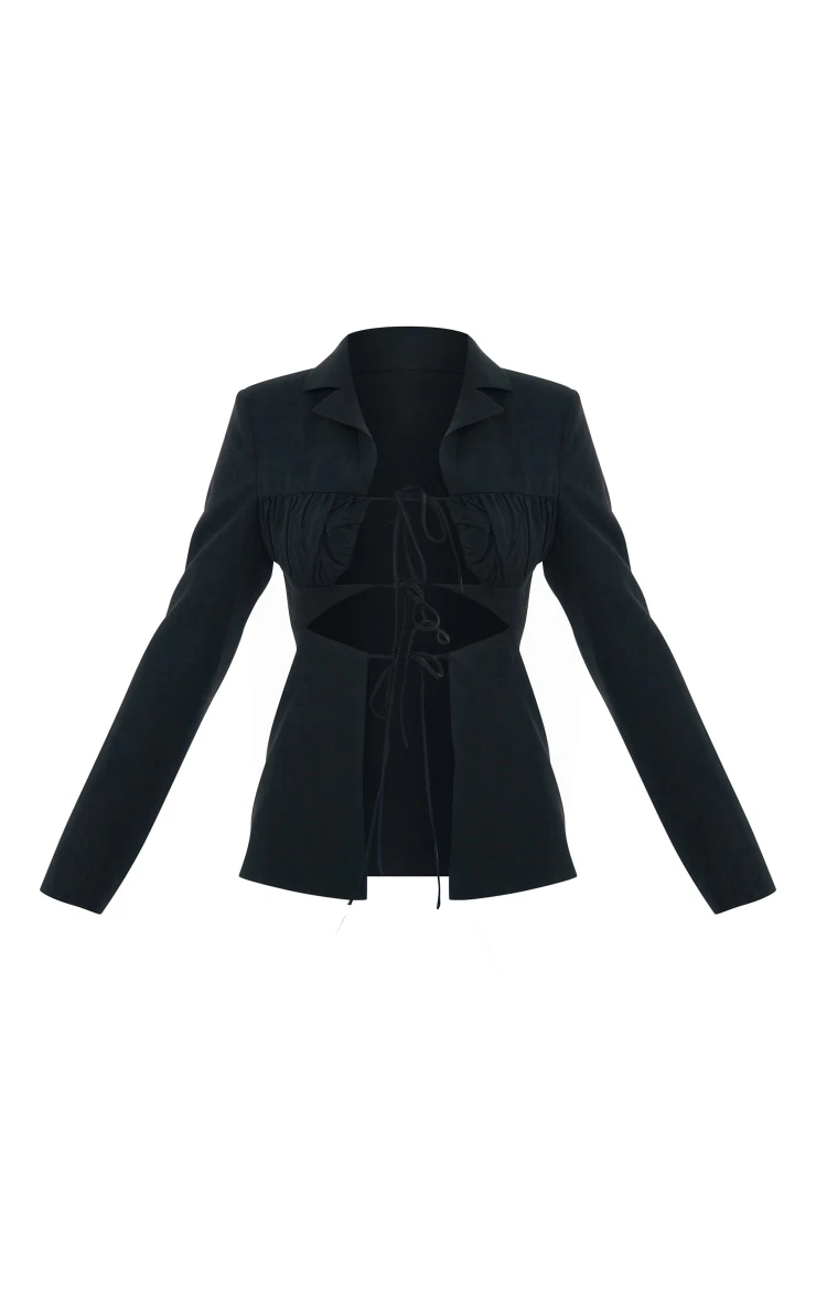 Black Layered Tie Front Fitted Blazer 5 Black Layered Tie Front Fitted Blazer - Image 5