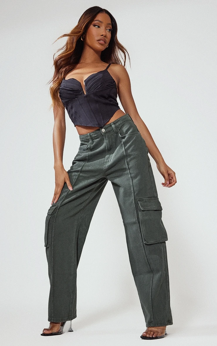 Khaki Cargo Pocket Detail Baggy Boyfriend Jeans 1 Khaki Cargo Pocket Detail Baggy Boyfriend Jeans