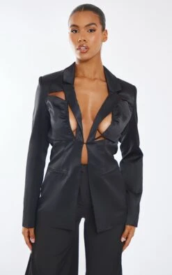 Black Ruched Cup Bust Detail Cut Out Blazer