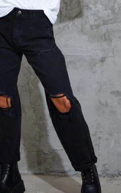 PRETTYLITTLETHING Washed Black Open Knee Ripped Turnup Boyfriend Jeans -Modern Wear Boutique 6db284ae9e4ec39382fbd7e96b5557fd45f38574 cmp3231 4