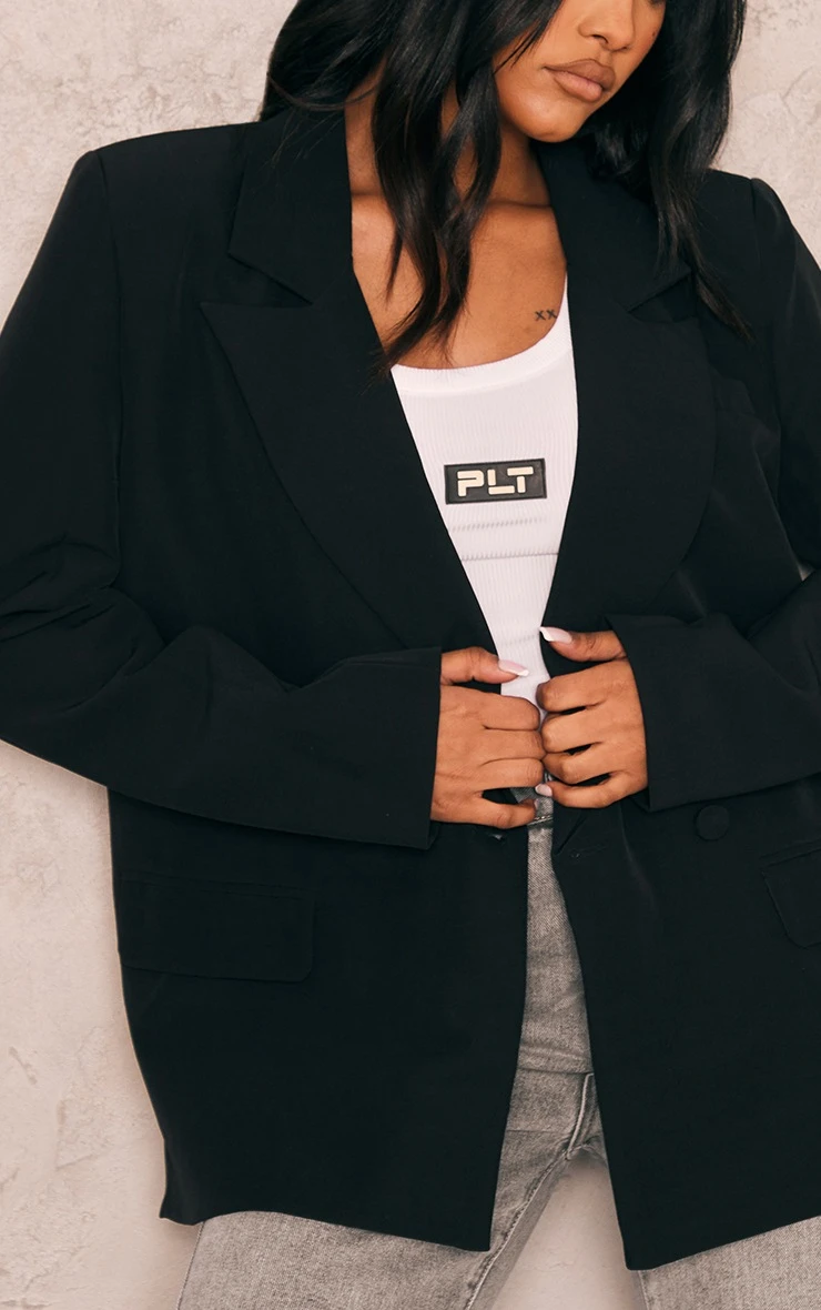 Black Double Breasted Oversized Boxy Fit Blazer 4 Black Double Breasted Oversized Boxy Fit Blazer - Image 4