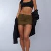 Khaki Marl Woven Waistband Micro Mini Skirt