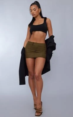 Khaki Marl Woven Waistband Micro Mini Skirt