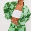 Green Check Print Denim Jacket