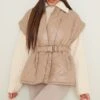 Taupe Belted Diamond Quilted Gilet