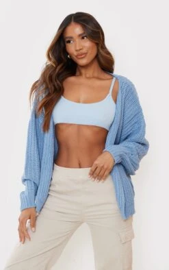 Dusty Blue Chunky Knit Slouchy Cardigan