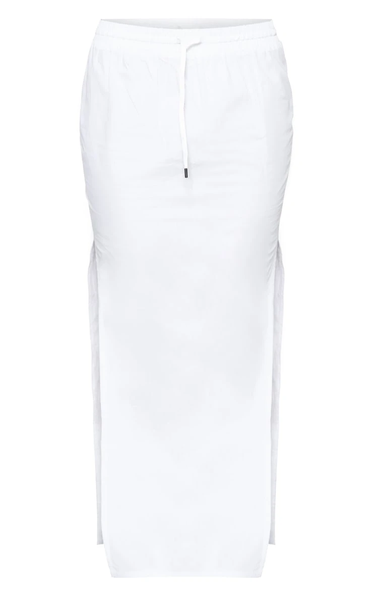 White Cotton Poplin Split Side Drawstring Waist Midaxi Skirt 5 White Cotton Poplin Split Side Drawstring Waist Midaxi Skirt - Image 5