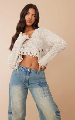 Oatmeal Extreme Distressed Knit Jumper