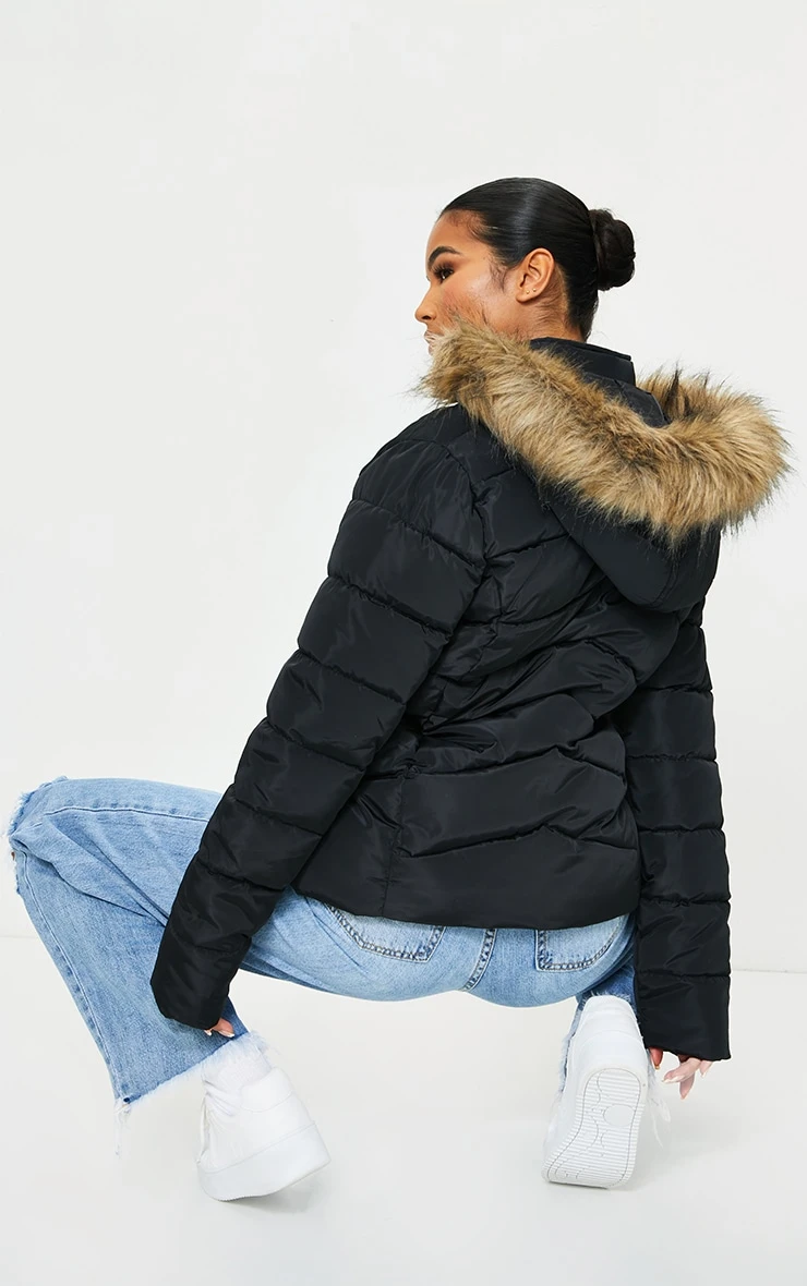 Black Quilted Mara Faux Fur Hooded Puffer Jacket 2 Black Quilted Mara Faux Fur Hooded Puffer Jacket - Image 2