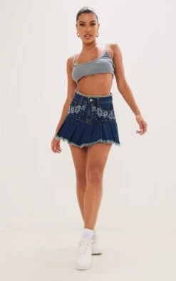 Indigo Vintage Wash Diamanté Raw Edge Pleated Denim Mini Skirt -Modern Wear Boutique 75aad4c414e5e6990a047c7d886d7b29acb7d1da cnc2023 4