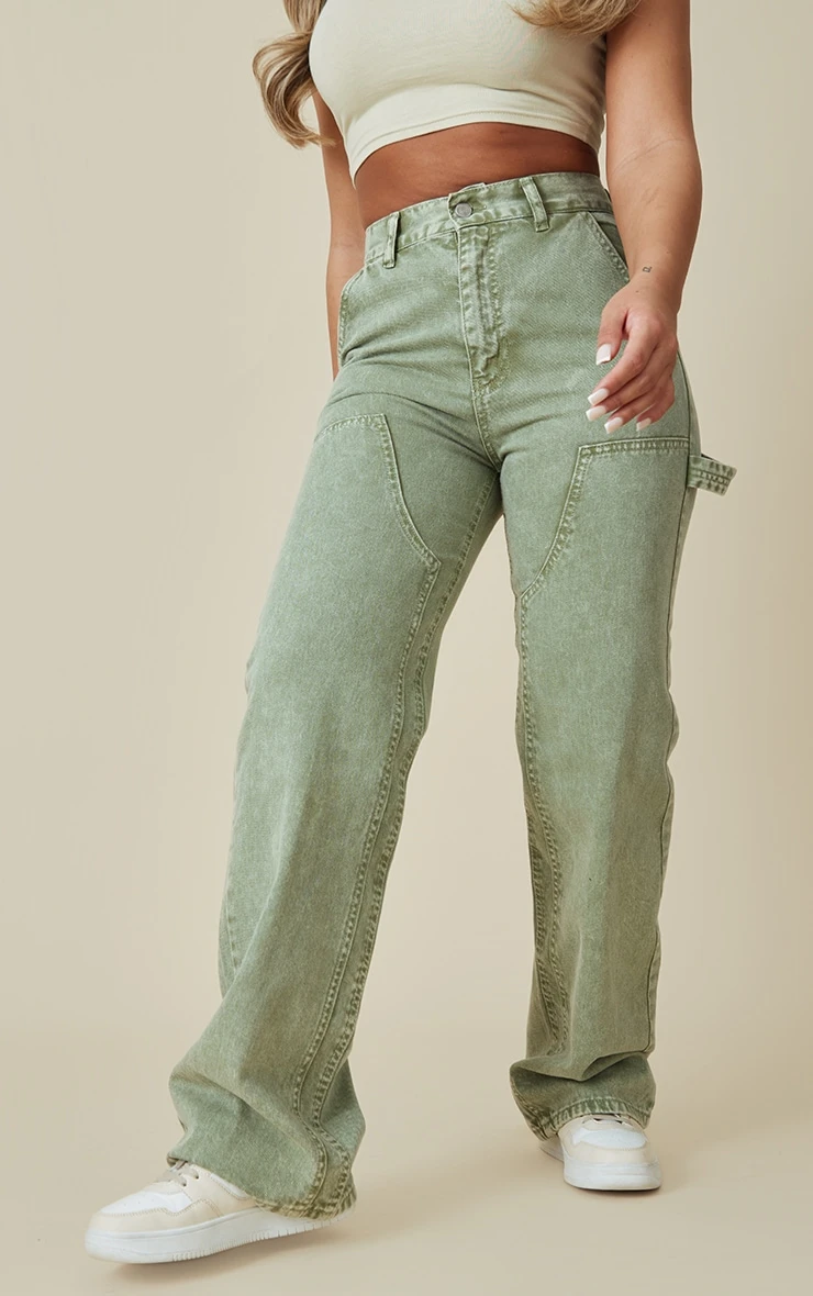 Washed Khaki Seam Detail Panel Straight Leg Jeans 3 Washed Khaki Seam Detail Panel Straight Leg Jeans - Image 3