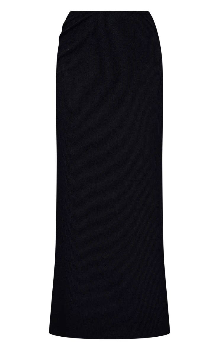 Black Crinkle Rib Curved Waist Maxi Skirt 5 Black Crinkle Rib Curved Waist Maxi Skirt - Image 5