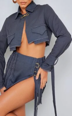 Charcoal Woven Raw Hem Buckle Trim Micro Mini Skirt -Modern Wear Boutique 76659556827022b8500e0ead4ab02c84df47cf3b cna4146 5