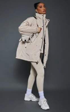 Stone Oversized Pocket Detail Longline Jacket