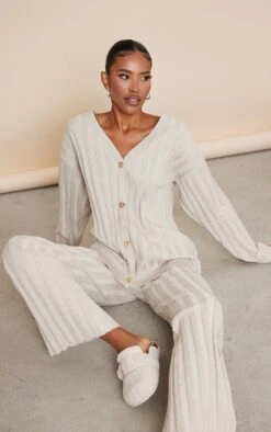 Stone Wide Rib Knitted Cardigan