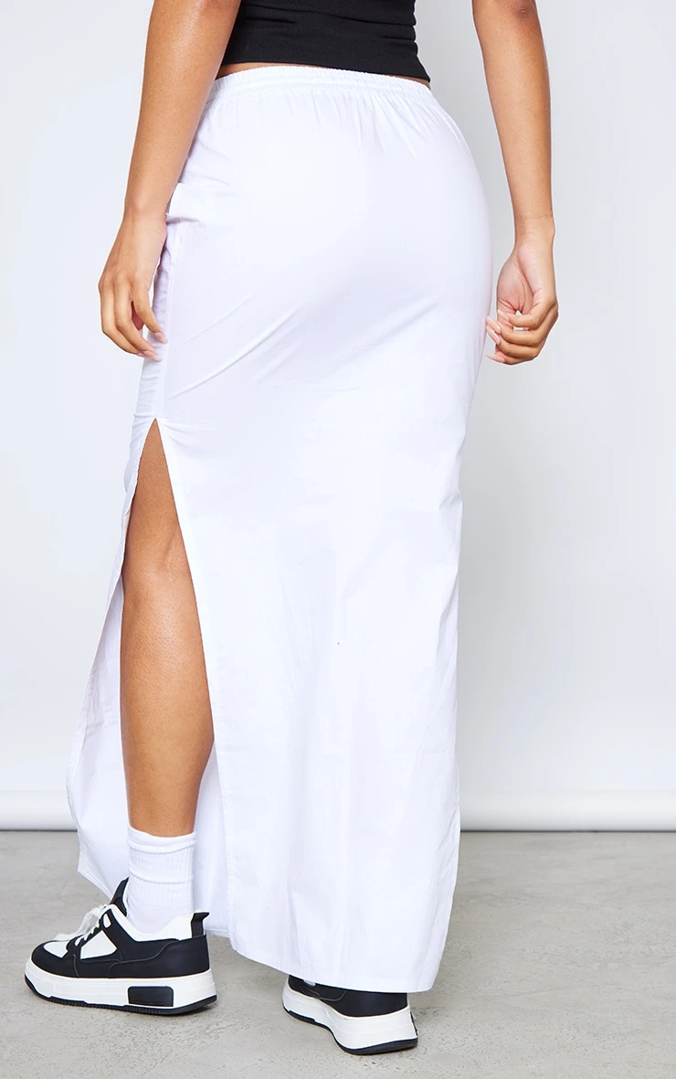 White Cotton Poplin Split Side Drawstring Waist Midaxi Skirt 3 White Cotton Poplin Split Side Drawstring Waist Midaxi Skirt - Image 3