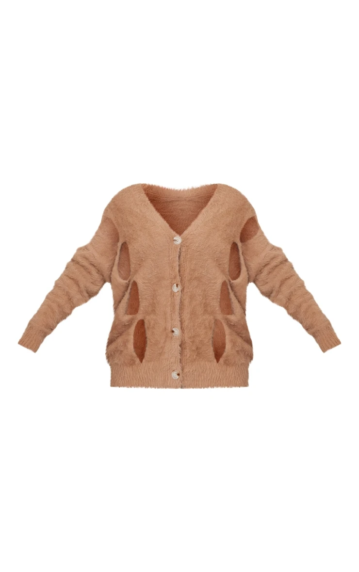 Mocha Eyelash Knit Cut Out Oversized Cardigan 5 Mocha Eyelash Knit Cut Out Oversized Cardigan - Image 5