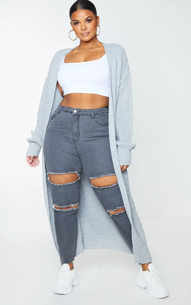 Plus Light Grey Maxi Knitted Cardigan 1 Plus Light Grey Maxi Knitted Cardigan