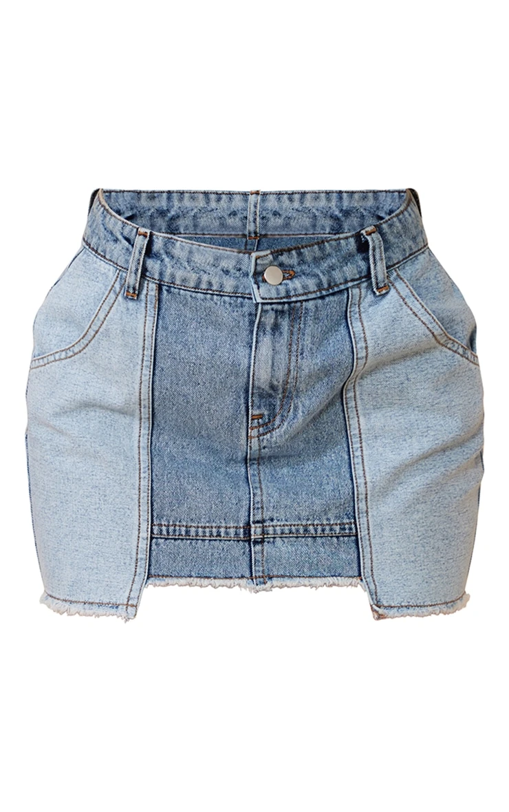 Vintage Mid Wash Panel Denim Mini Skirt 6 Vintage Mid Wash Panel Denim Mini Skirt - Image 6