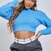 Cornflower Blue Textured Knit Cropped Open Back Jumper