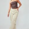 Sand Cargo Pocket Detail Baggy Boyfriend Jeans