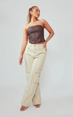 Sand Cargo Pocket Detail Baggy Boyfriend Jeans