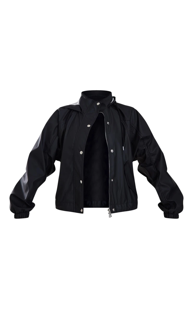 Black Rubberised Hooded Drawstring Jacket 5 Black Rubberised Hooded Drawstring Jacket - Image 5