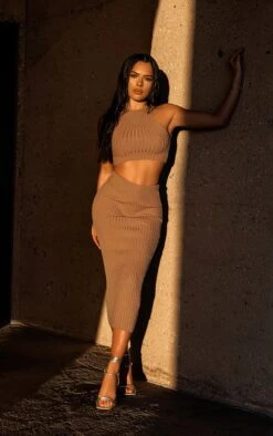 Mauve Knitted Midi Skirt