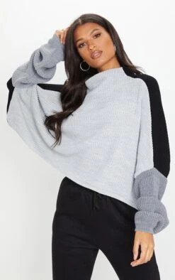 Black Oversized Colour Block Jumper