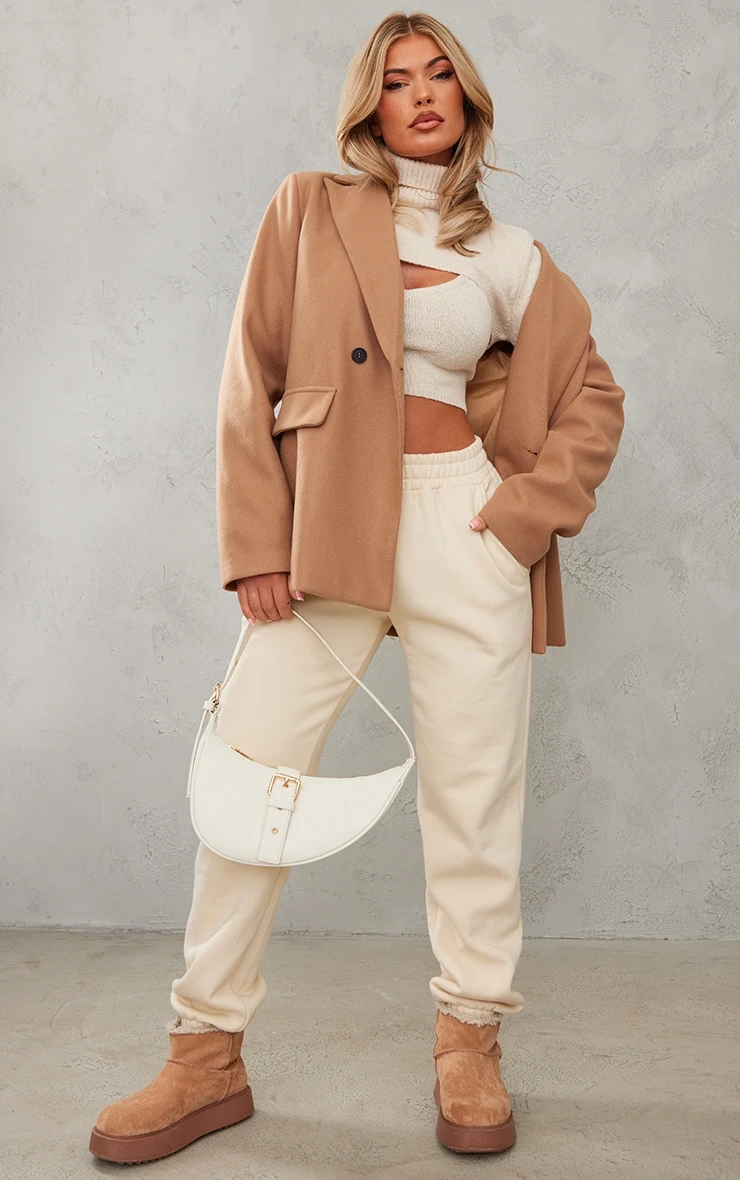 Oatmeal Square Marl Knit Cropped Sleeves 3 Oatmeal Square Marl Knit Cropped Sleeves - Image 3