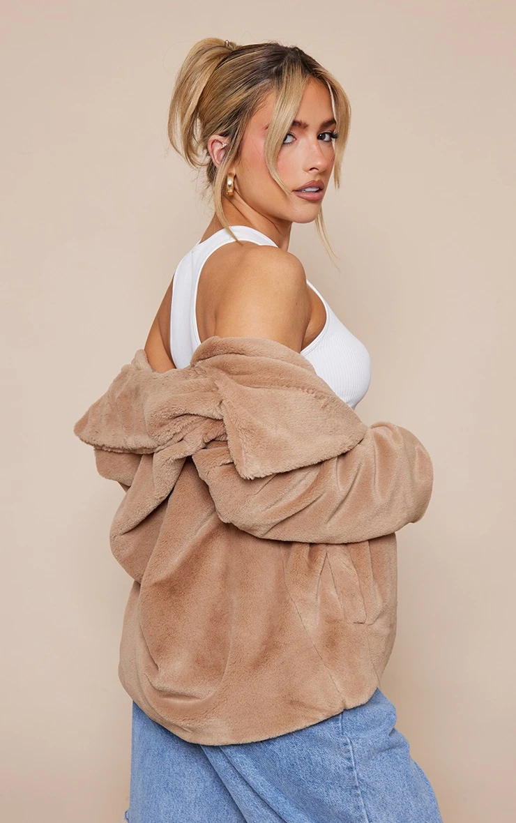 Camel Faux Fur Cropped Coat 2 Camel Faux Fur Cropped Coat - Image 2