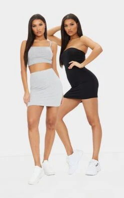 Black And Grey Basic Cotton Blend Jersey 2 Pack Mini Skirt
